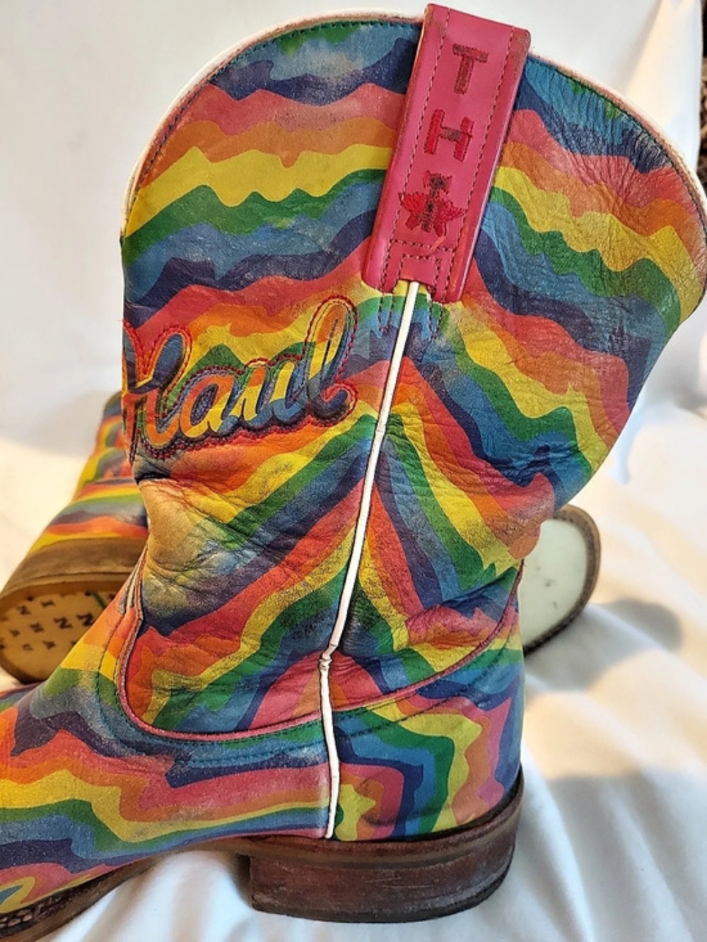 Tin Haul "Neon Melt" Psychedelic Rainbow Leather Cowboy Boots - Size 8.5 - Picture 10 of 15